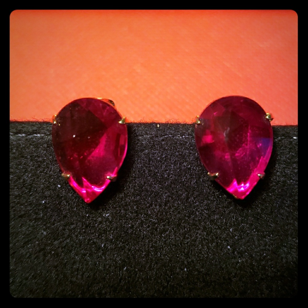 Vintage red crystal tear drop clip earrings